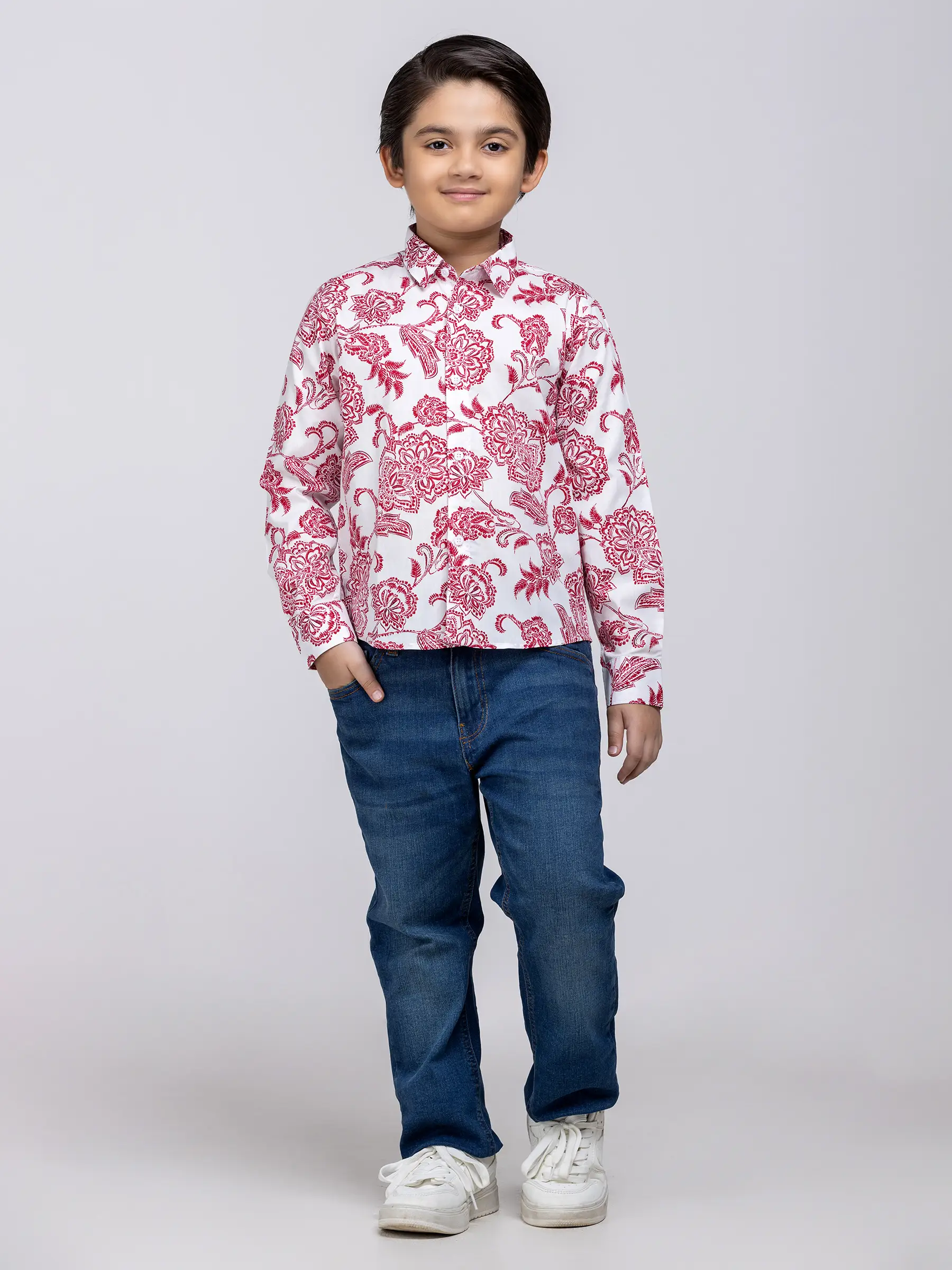 White Printed Cotton Shirt