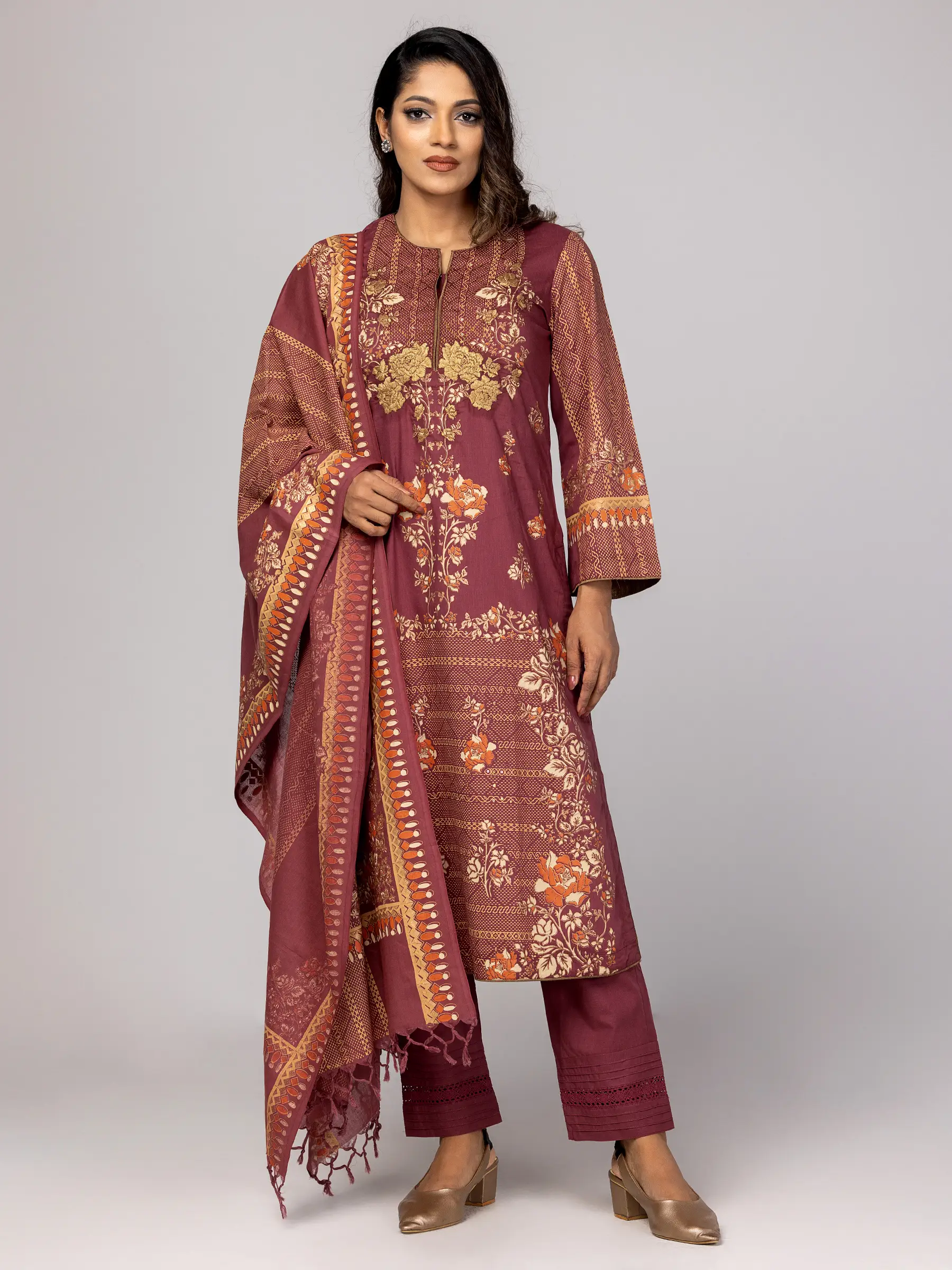 Brick Red Kantha Odyssey Theme Shalwar Kameez